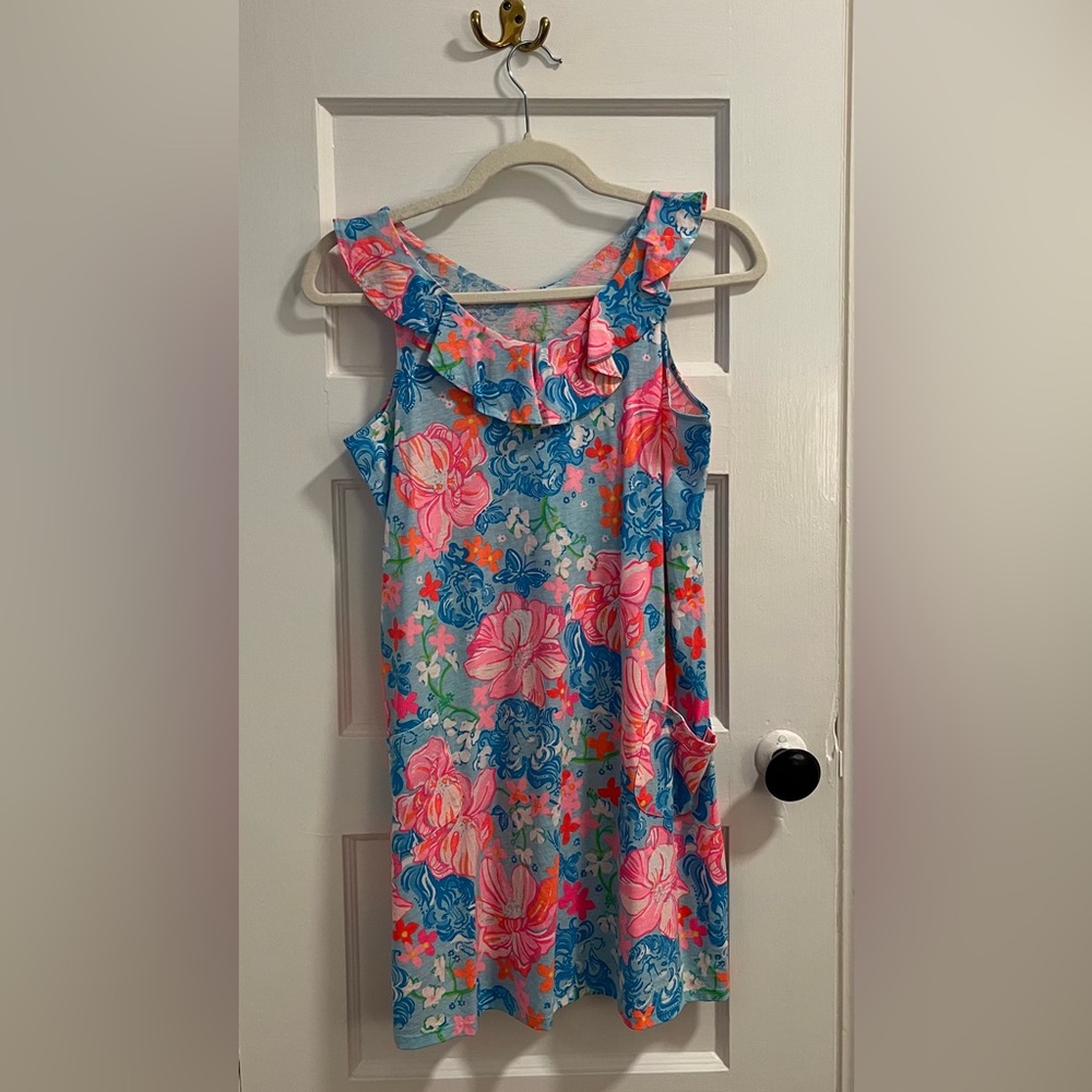 Lilly Pulitzer Pink and Blue Floral Kids Dress Size XL (12-14)